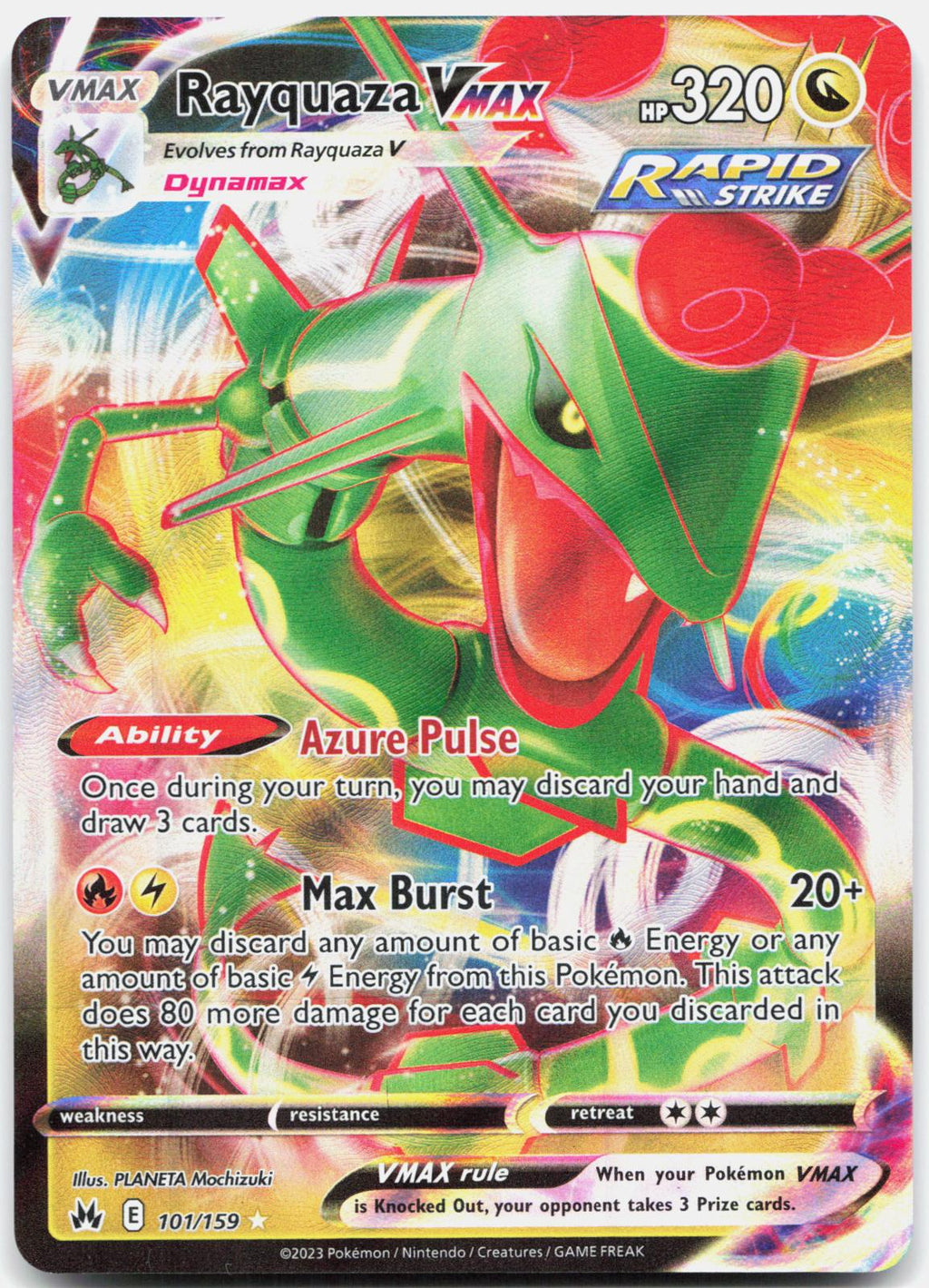 Rayquaza VMAX 101/159 Holo VMAX Rare Crown Zenith Pokemon Near Mint