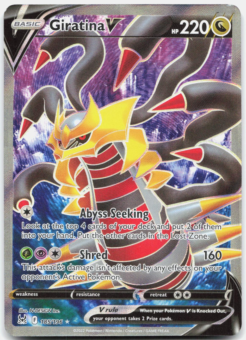 Giratina V 185/196 Ultra Rare Lost Origin Pokemon Holo Near Mint