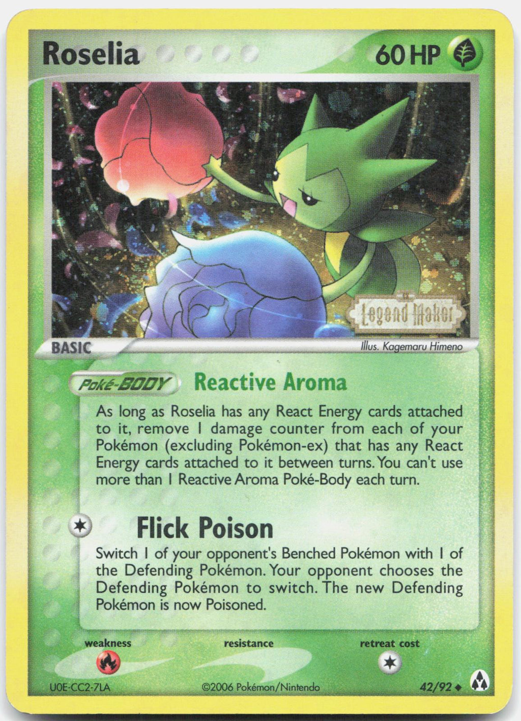 Roselia 42/92 Uncommon Legend Maker Pokemon Reverse Holo Moderately Played
