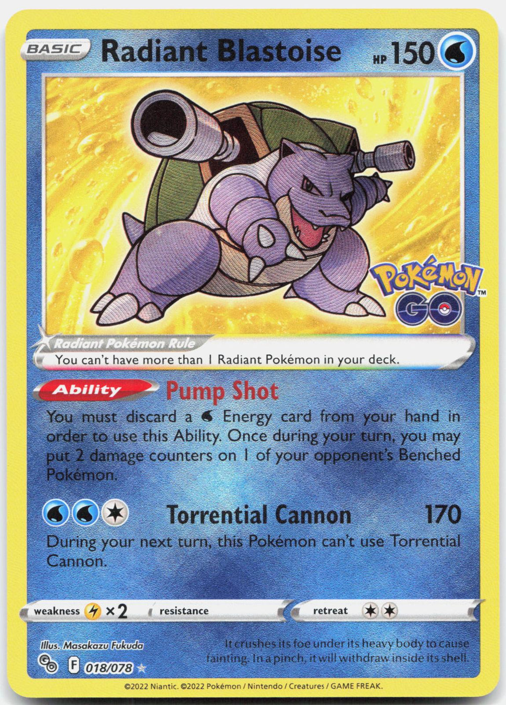 Radiant Blastoise 018/078 Radiant Rare Pokemon GO Pokemon Holo Near Mint