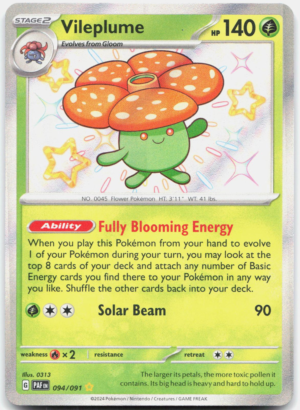 Vileplume 094/091 Shiny Rare Paldean Fates Pokemon Holo Near Mint