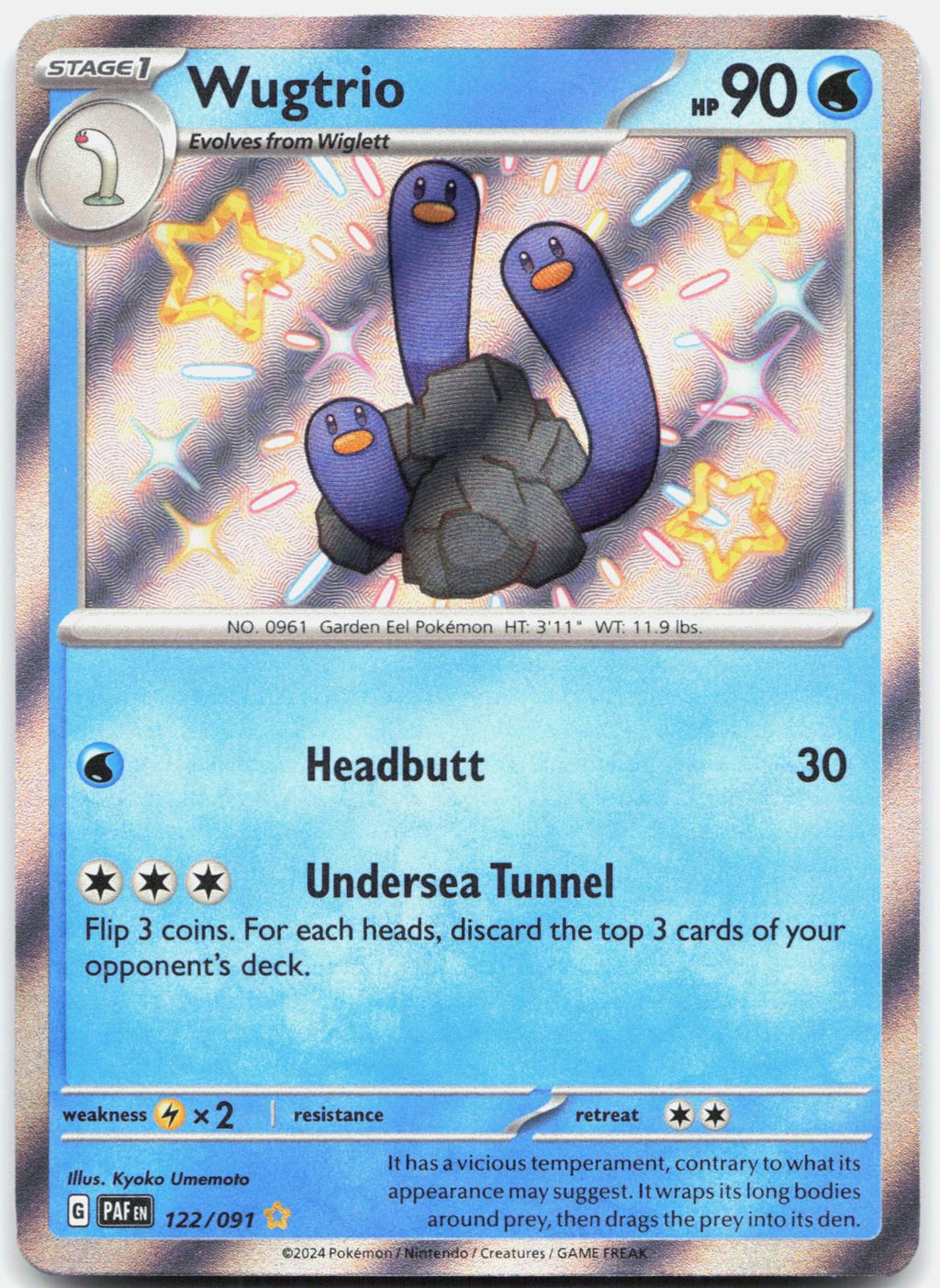 Wugtrio 122/091 Shiny Rare Paldean Fates Pokemon Holo Near Mint