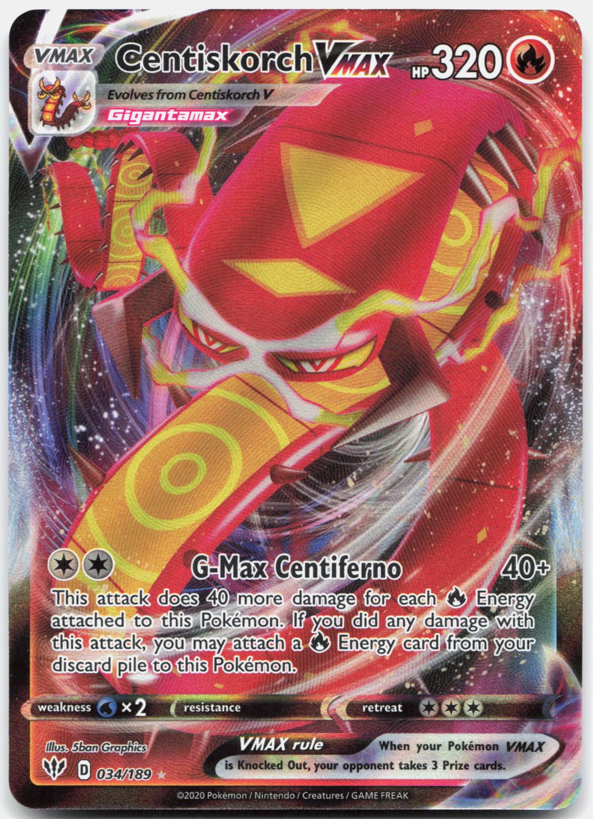 Centiskorch VMAX 034/189 Holo VMAX Rare Darkness Ablaze Pokemon Near Mint