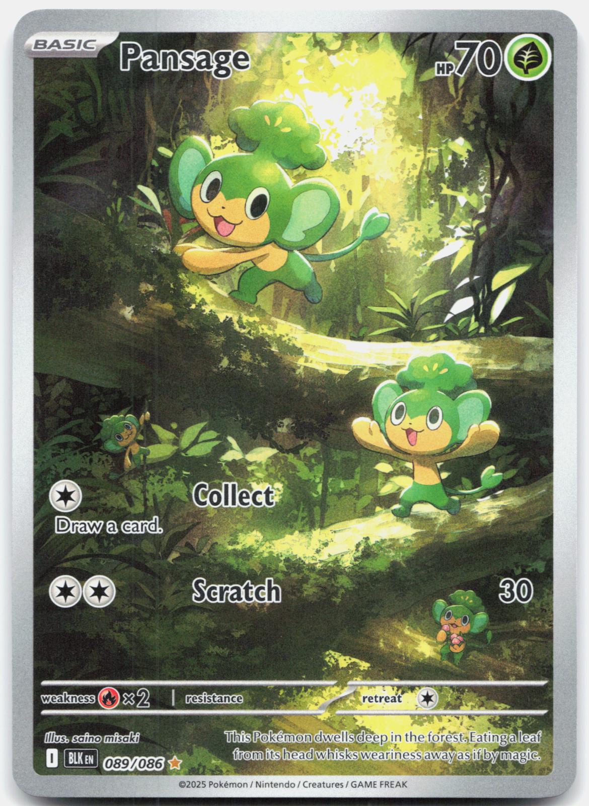 Pansage 089/086 Holo Illustration Rare Black Bolt Pokemon Near Mint