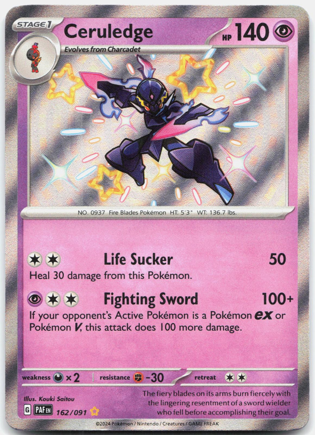 Ceruledge 162/091 Shiny Rare Paldean Fates Pokemon Holo Near Mint