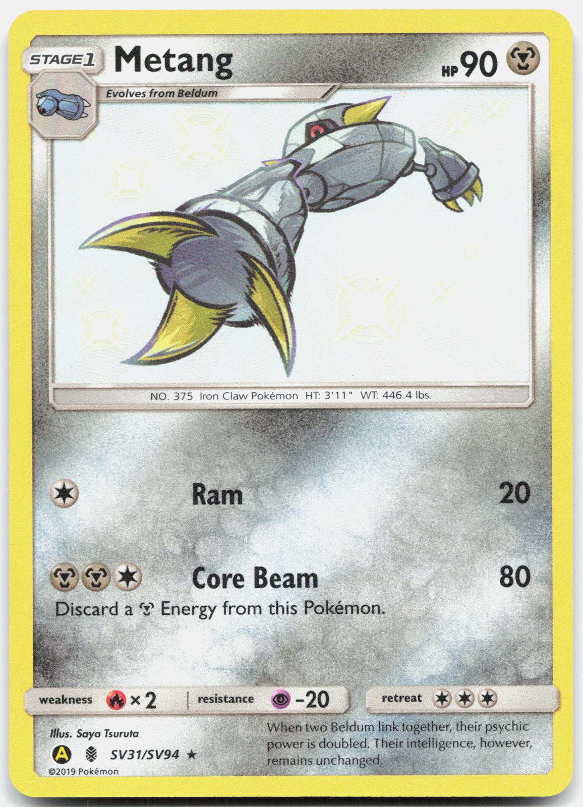 Metang SV31/SV94 Shiny Rare Hidden Fates Shiny Vault Pokemon Holo Near Mint