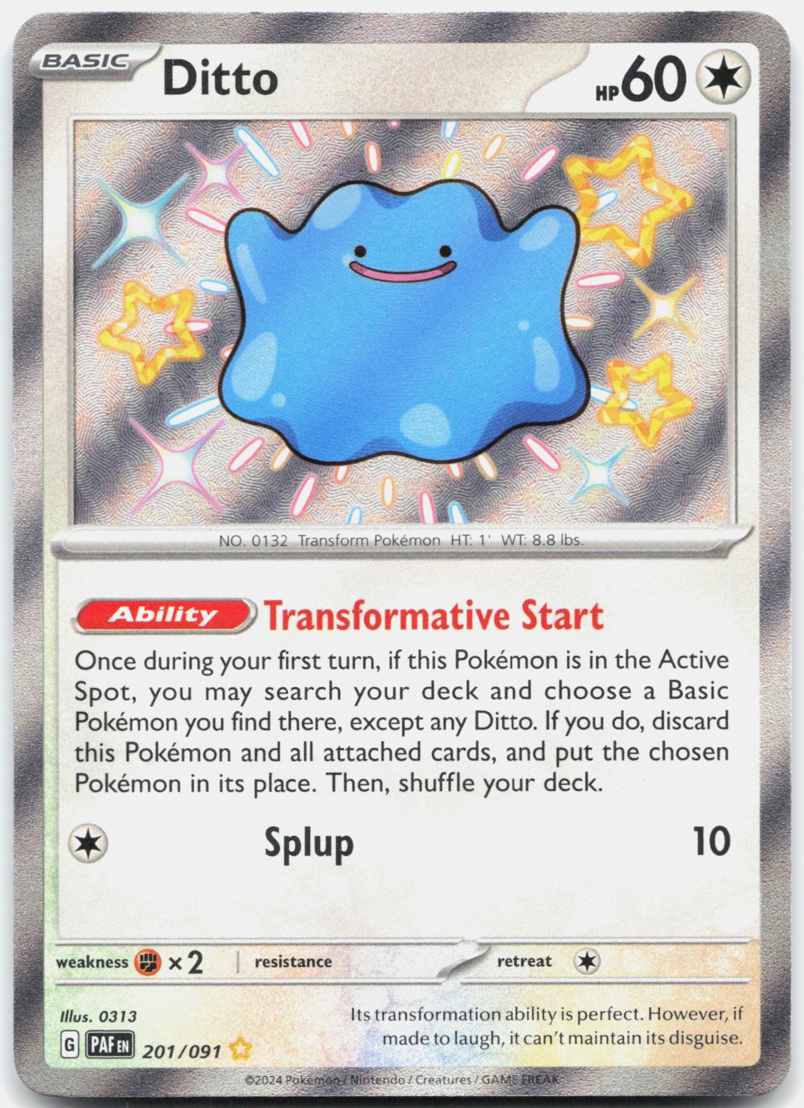 Ditto 201/091 Shiny Rare Paldean Fates Pokemon Holo Near Mint