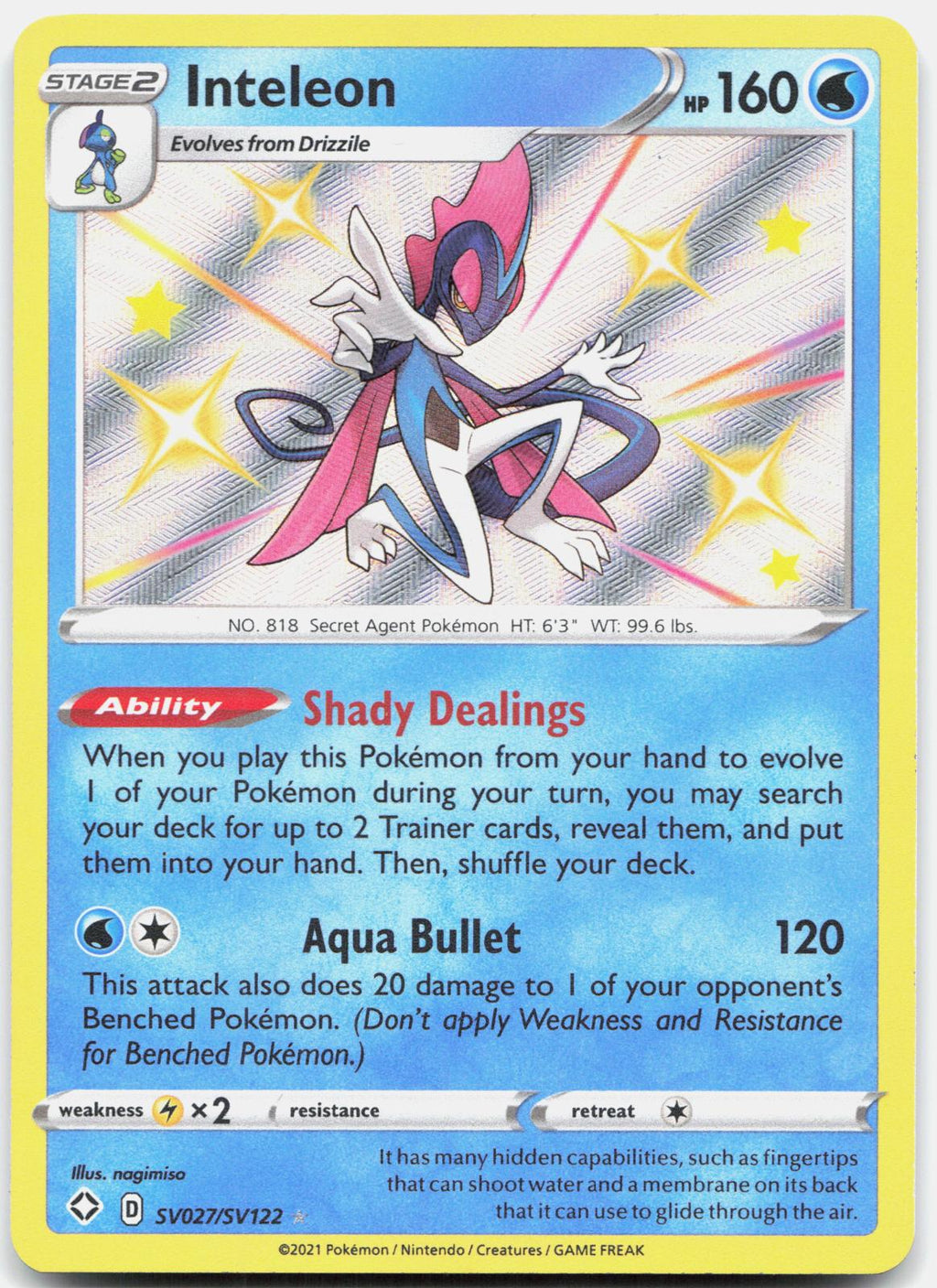 Inteleon SV027/SV122 Shiny Rare Shining Fates Shiny Vault Pokemon Holo Near Mint