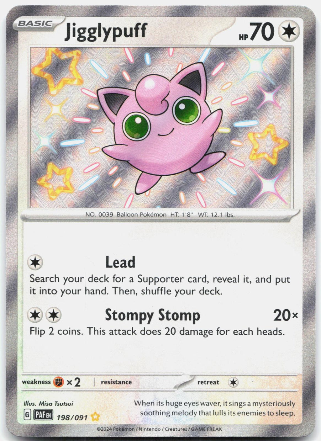 Jigglypuff 198/091 Shiny Rare Paldean Fates Pokemon Holo Near Mint