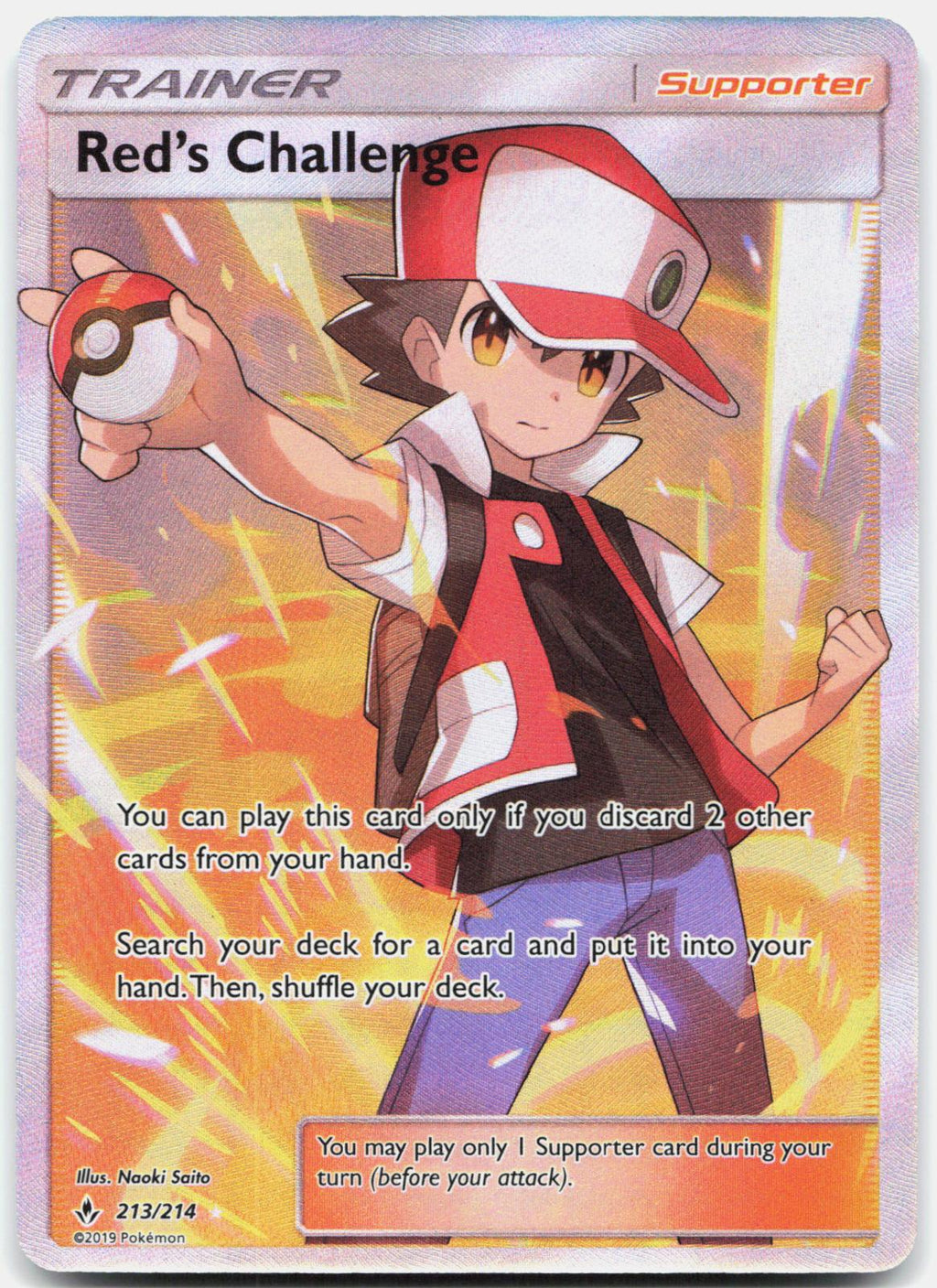 Red's Challenge 213/214 Ultra Rare Unbroken Bonds Pokemon Holo Near Mint