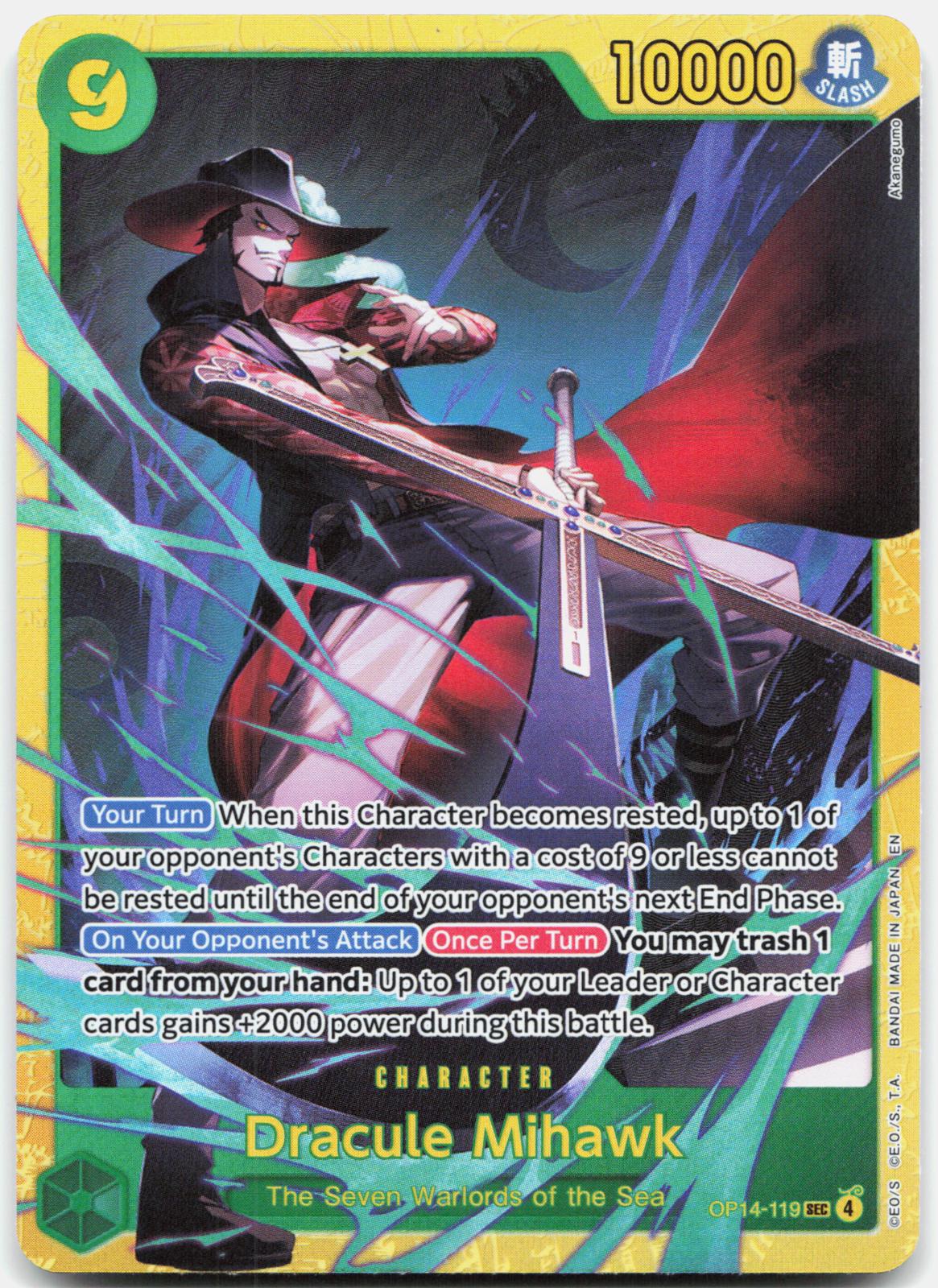 Dracule Mihawk OP14-119 Secret Rare The Azure Sea's Seven One Piece Foil NM