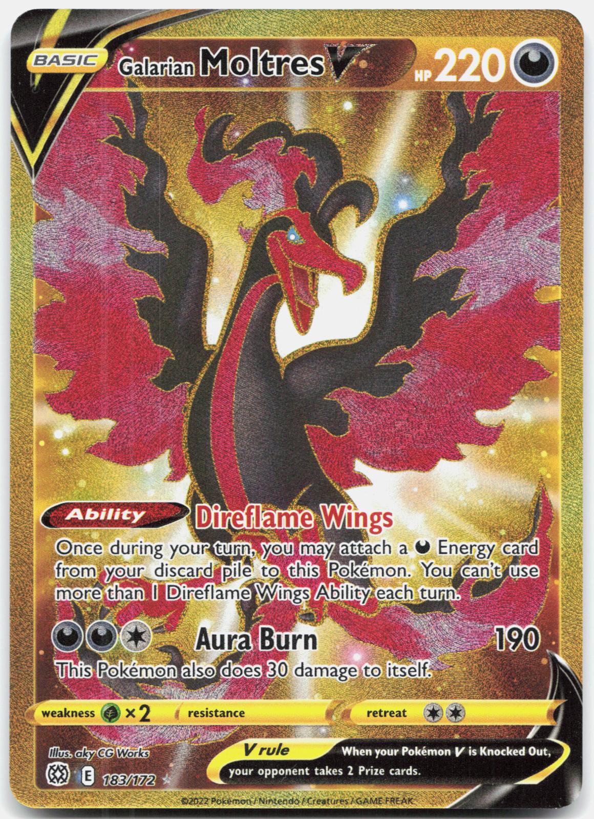 Galarian Moltres V 183/172 Secret Rare Brilliant Stars Pokemon Holo Near Mint