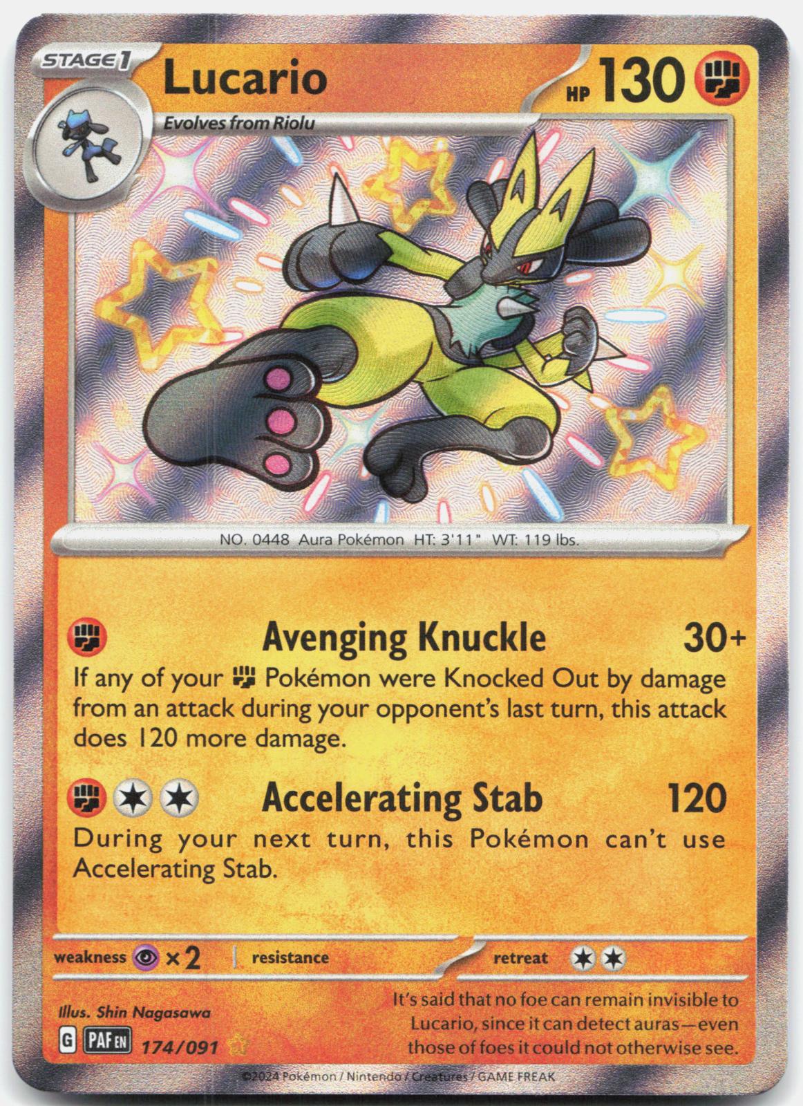 Lucario 174/091 Shiny Rare Paldean Fates Pokemon Holo Near Mint