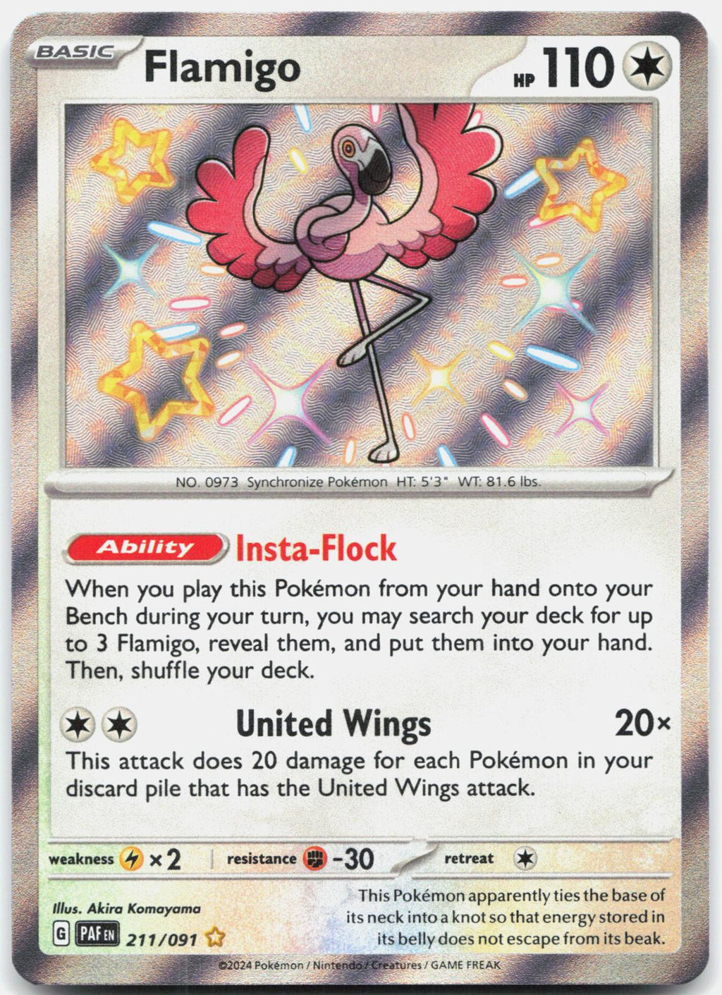 Flamigo 211/091 Shiny Rare Paldean Fates Pokemon Holo Near Mint
