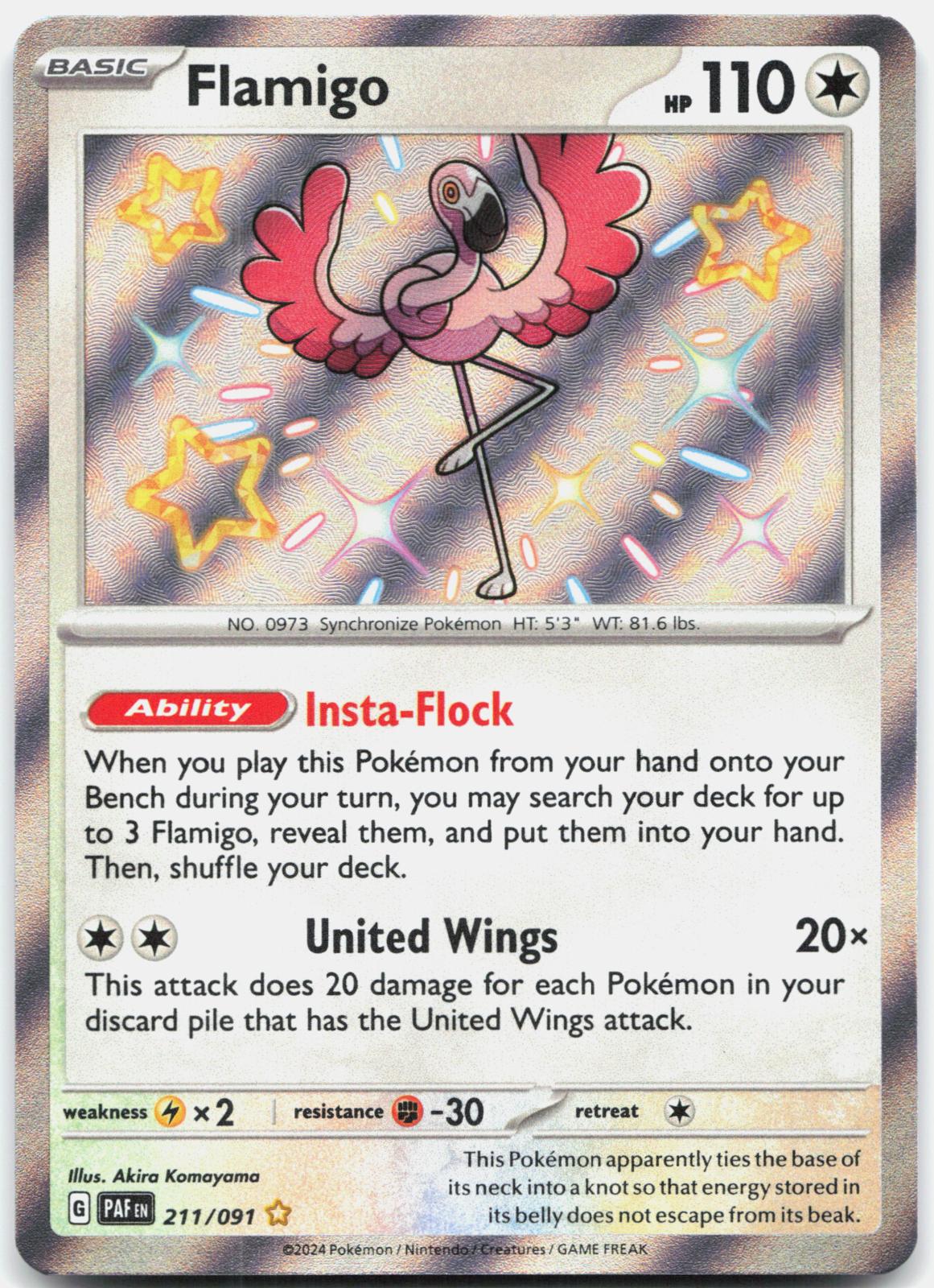 Flamigo 211/091 Shiny Rare Paldean Fates Pokemon Holo Near Mint