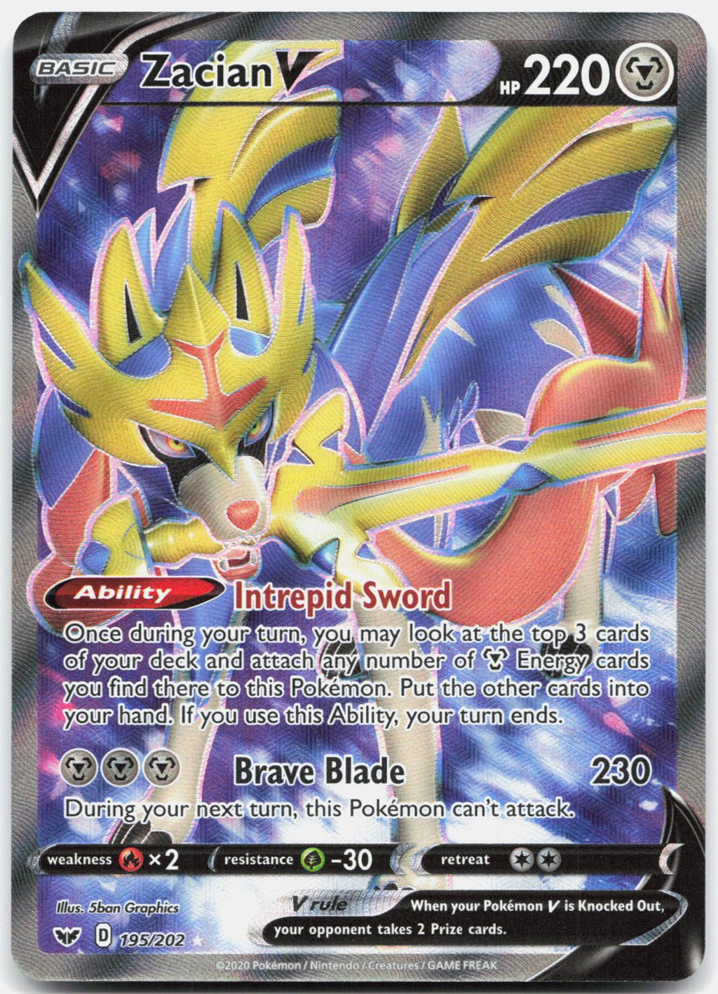 Zacian V 195/202 Ultra Rare Sword & Shield Pokemon Holo Near Mint