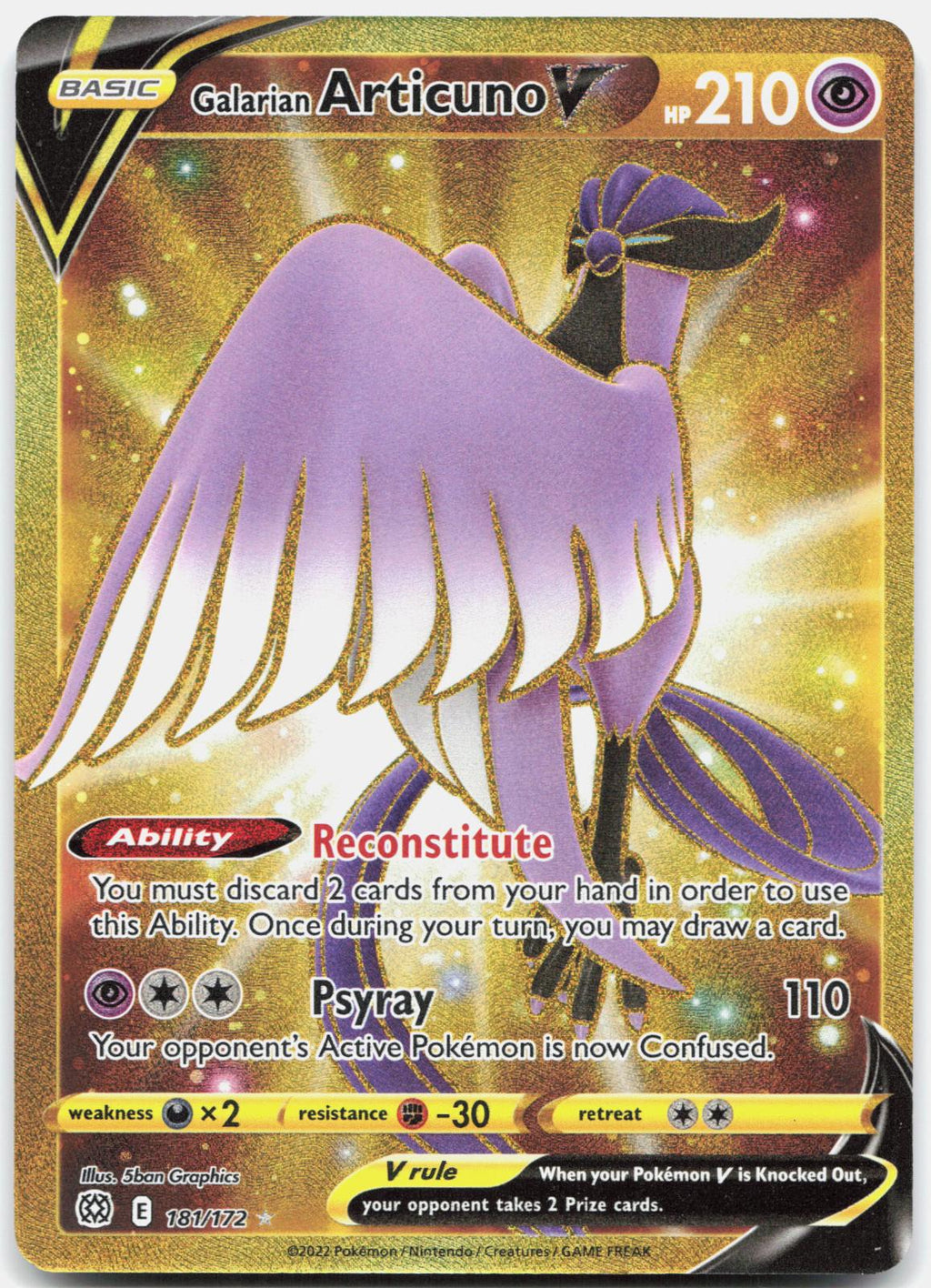 Galarian Articuno V 181/172 Secret Rare Brilliant Stars Pokemon Holo Near Mint