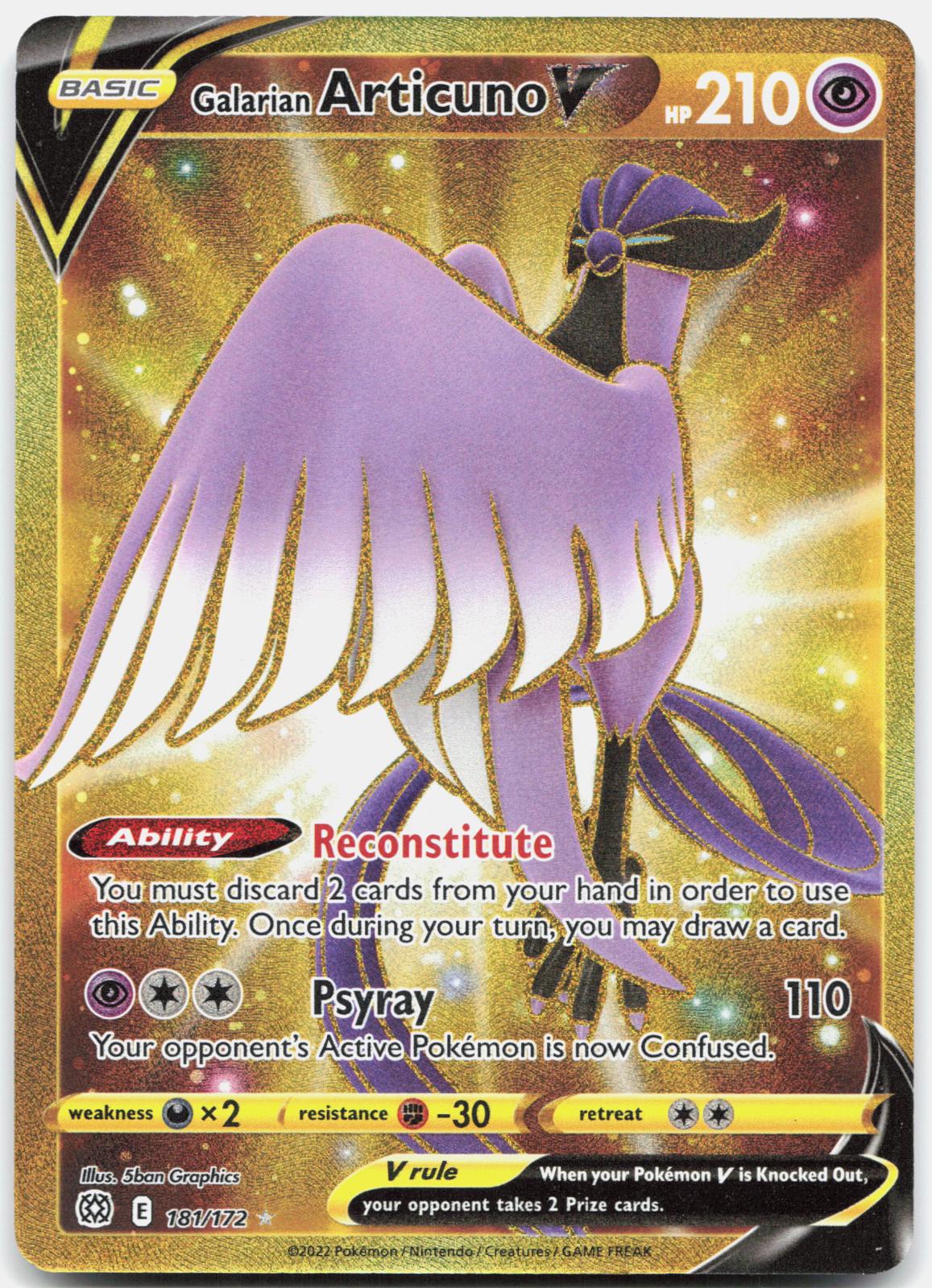 Galarian Articuno V 181/172 Secret Rare Brilliant Stars Pokemon Holo Near Mint