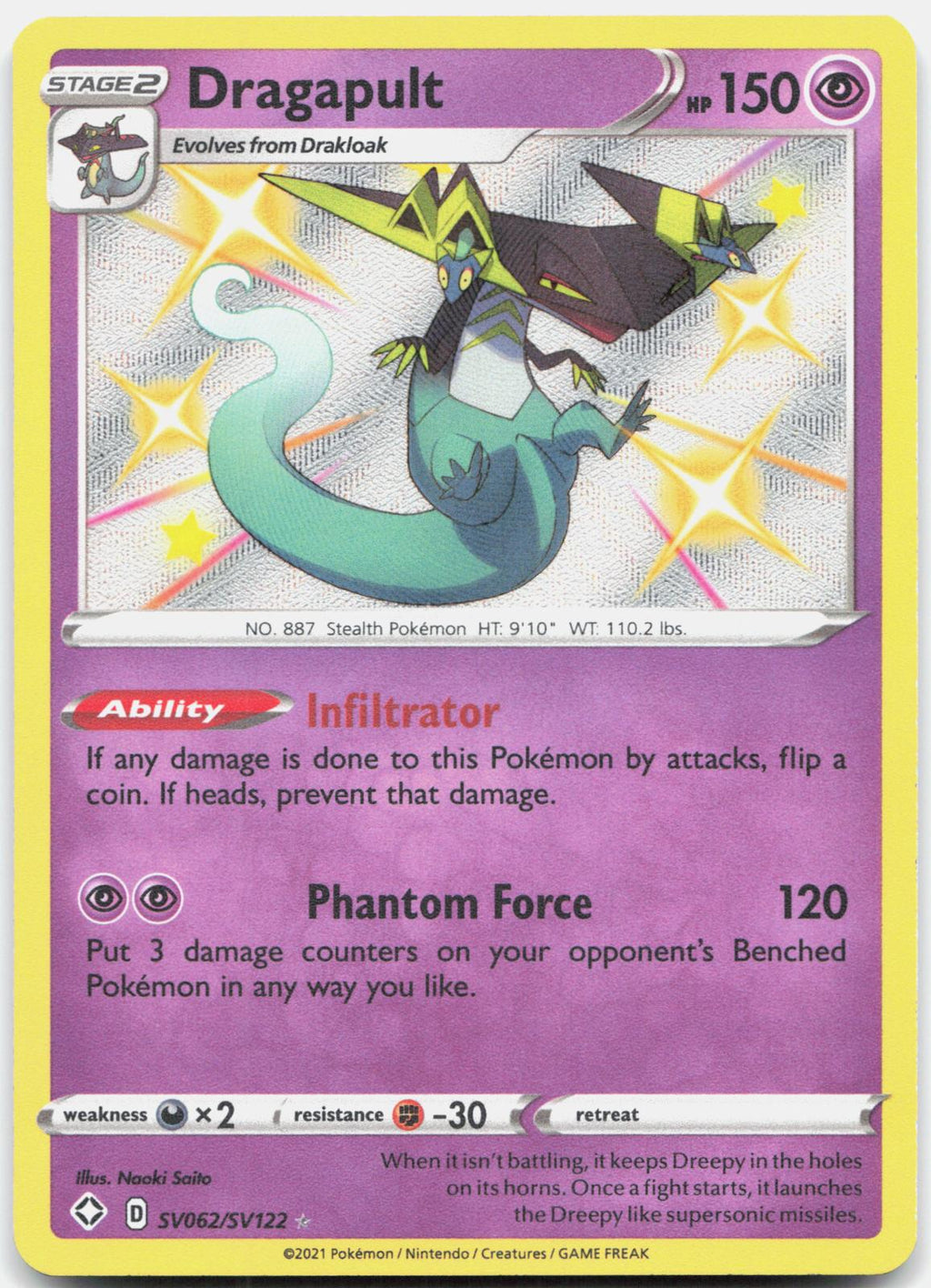 Dragapult SV062/SV122 Shiny Rare Shining Fates Shiny Vault Pokemon Holo NM