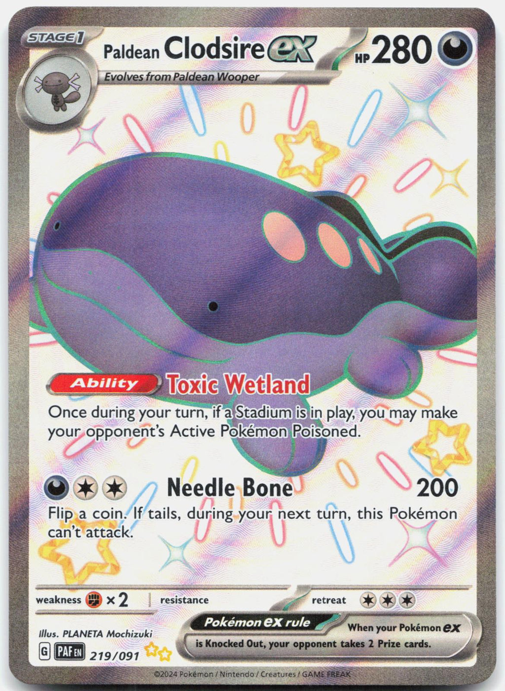 Paldean Clodsire ex 219/091 Shiny Ultra Rare Paldean Fates Pokemon Holo NM