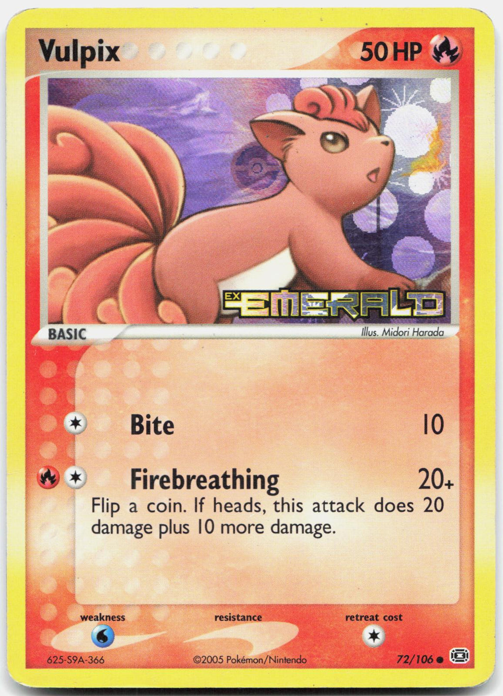 Vulpix 72/106 Common Emerald Pokemon Reverse Holo Heavily Played