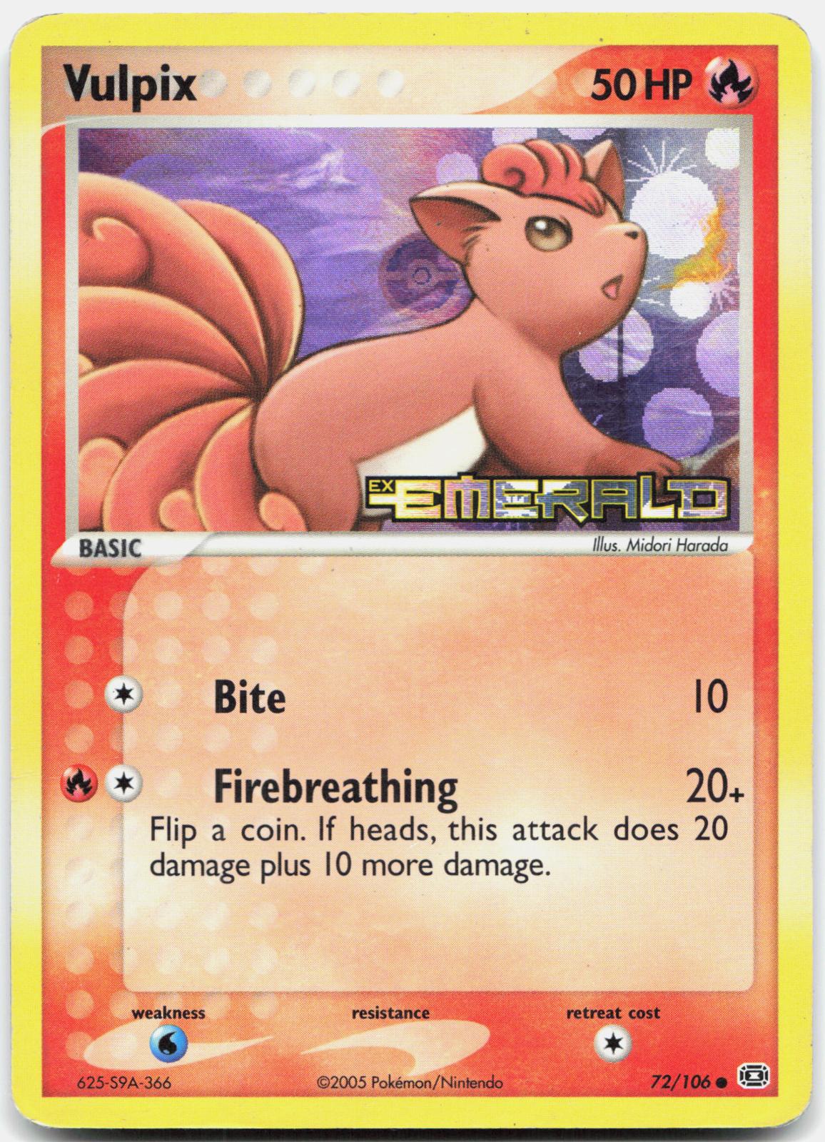 Vulpix 72/106 Common Emerald Pokemon Reverse Holo Heavily Played