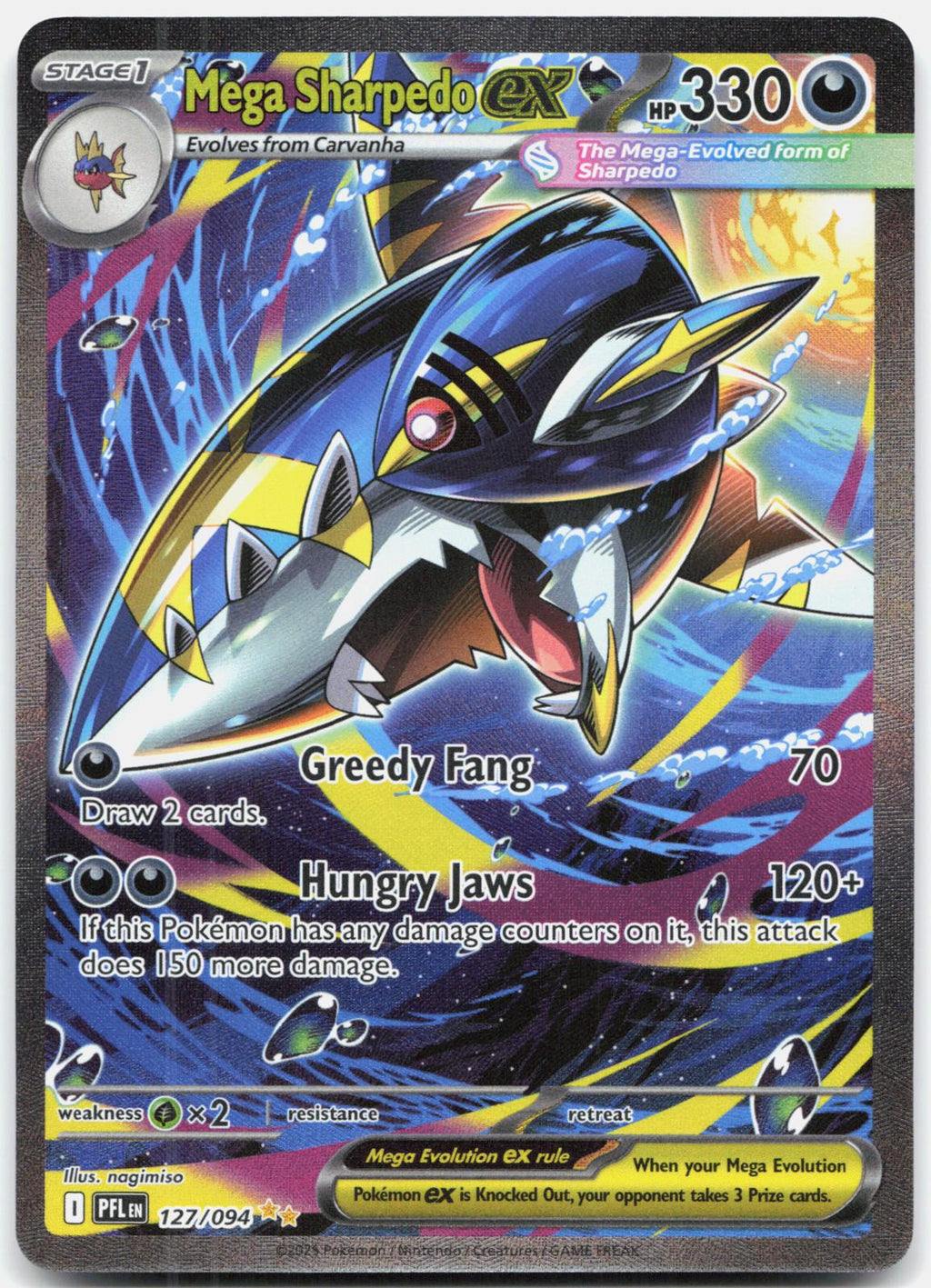 Mega Sharpedo ex 127/094 Phantasmal Flames Pokemon Holo NM