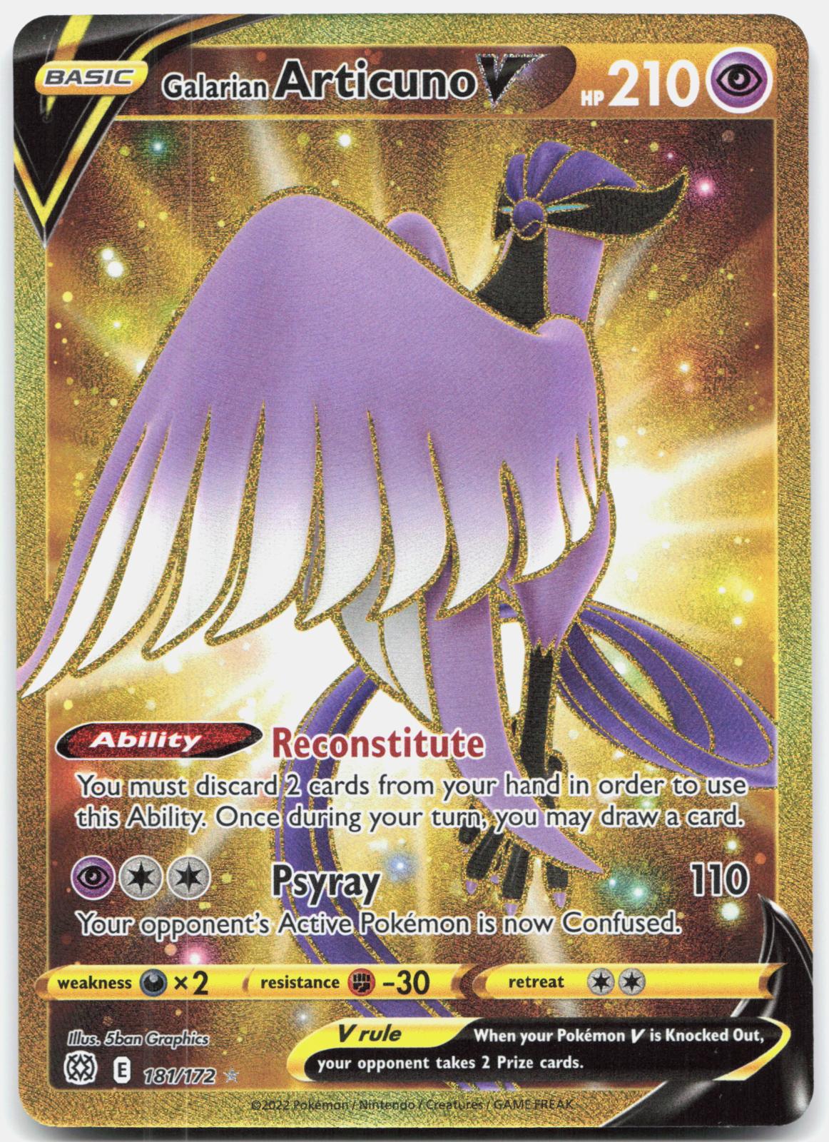 Galarian Articuno V 181/172 Secret Rare Brilliant Stars Pokemon Holo Near Mint