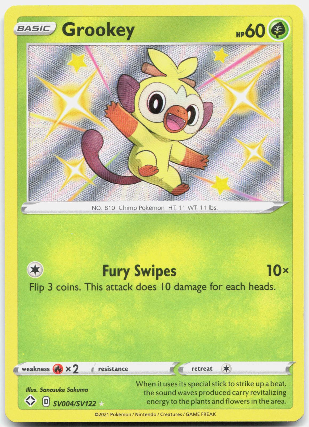Grookey SV004/SV122 Shiny Rare Shining Fates Shiny Vault Pokemon Holo Near Mint
