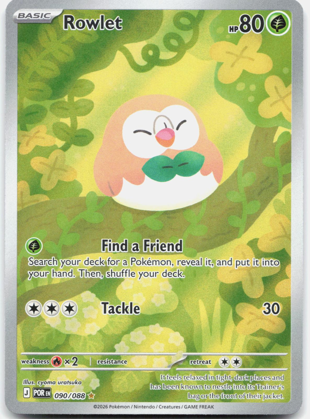 Rowlet 090/088 Holo Illustration Rare Perfect Order Pokemon Near Mint