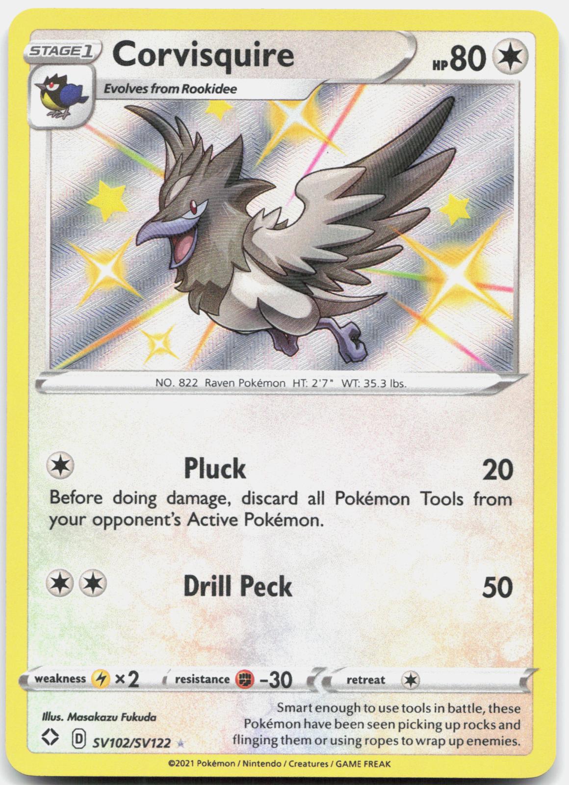 Corvisquire SV102/SV122 Shiny Rare Shining Fates Shiny Vault Pokemon Holo NM