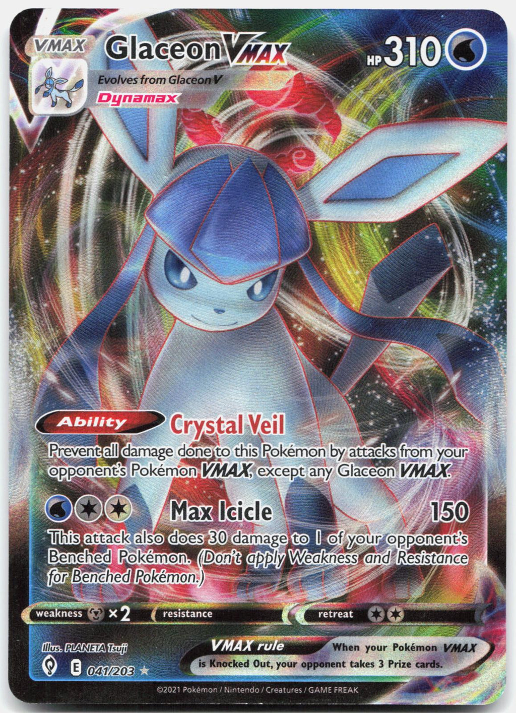 Glaceon VMAX 041/203 Holo VMAX Rare Evolving Skies Pokemon Near Mint