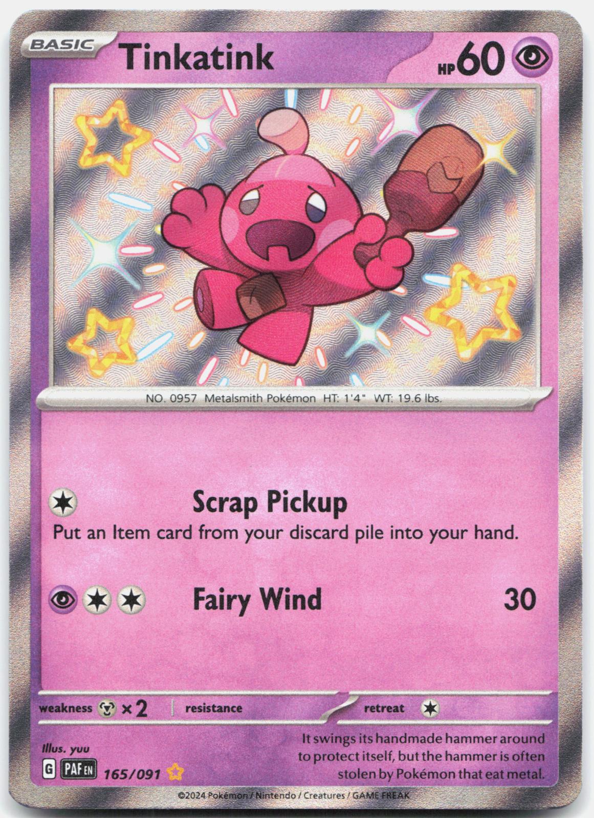 Tinkatink 165/091 Shiny Rare Paldean Fates Pokemon Holo Near Mint