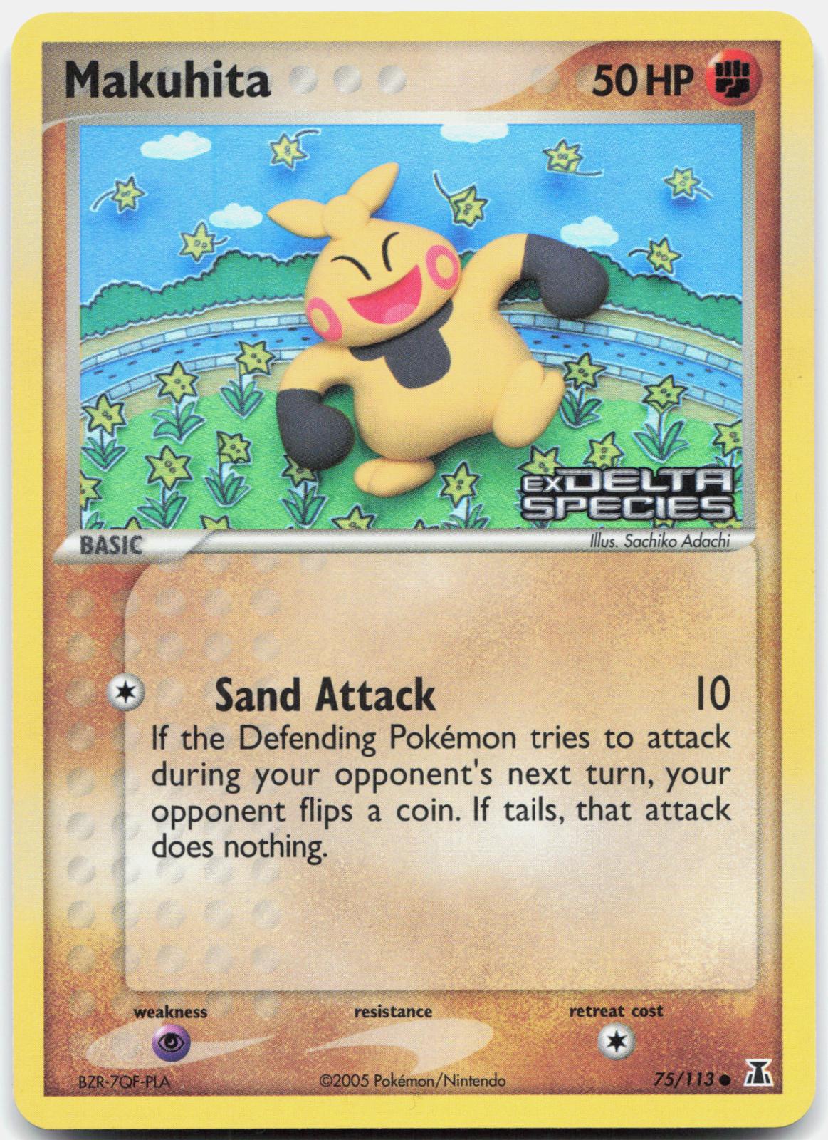 Makuhita 75/113 Common Delta Species Pokemon Reverse Holo Moderately Played