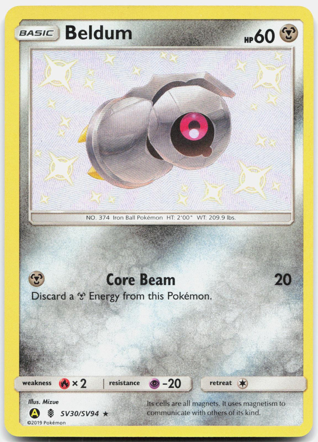 Beldum SV30/SV94 Shiny Rare Hidden Fates Shiny Vault Pokemon Holo Near Mint