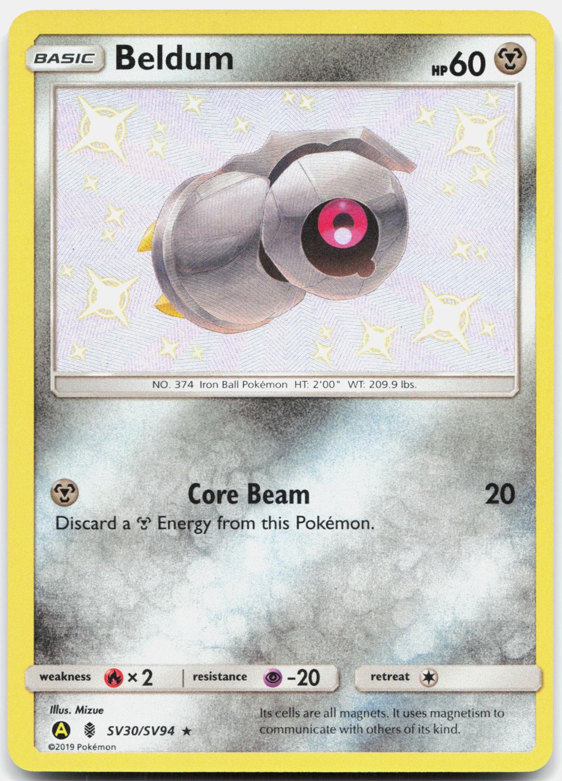 Beldum SV30/SV94 Shiny Rare Hidden Fates Shiny Vault Pokemon Holo Near Mint