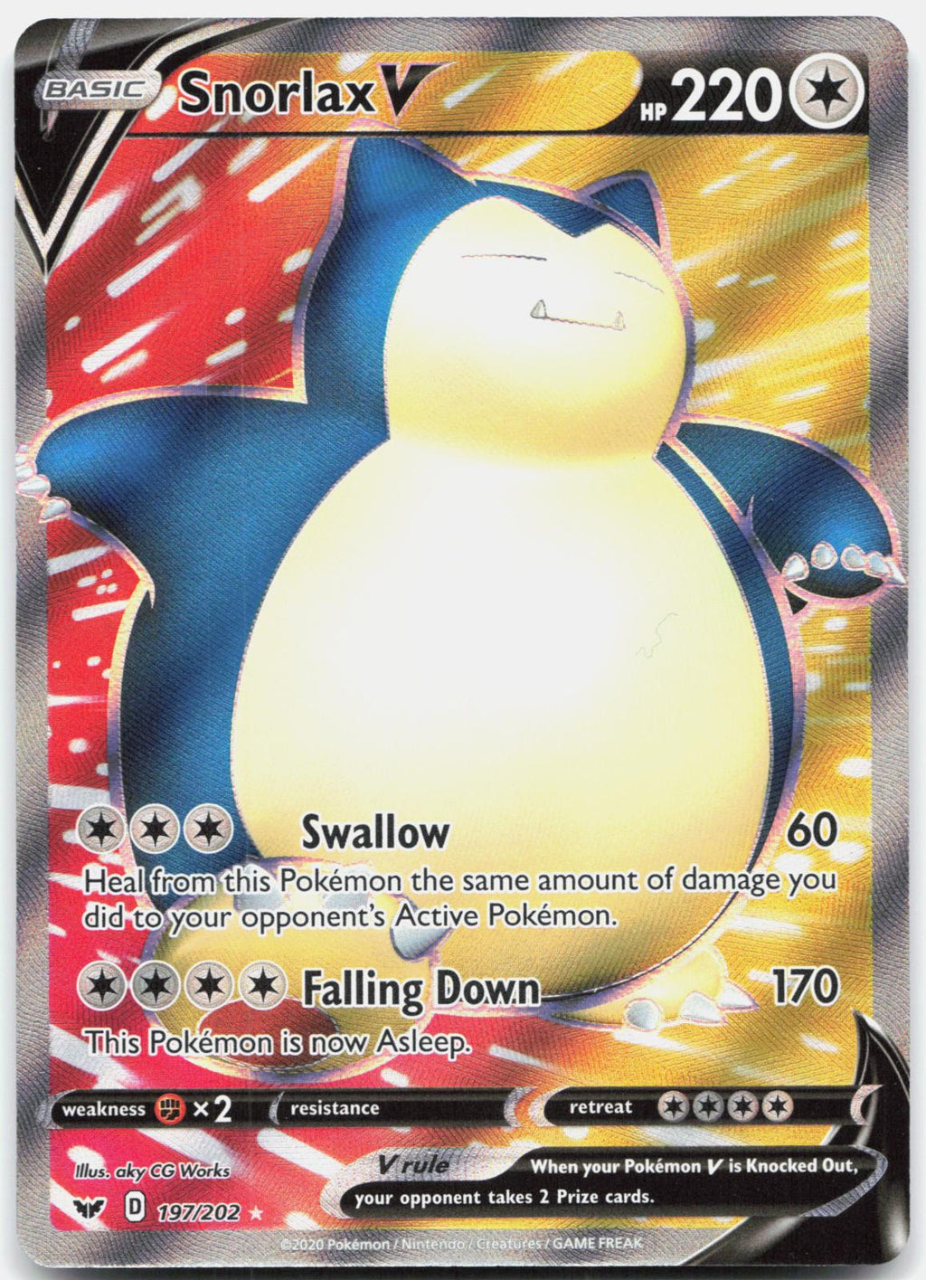 Snorlax V 197/202 Ultra Rare Sword & Shield Pokemon Holo Near Mint