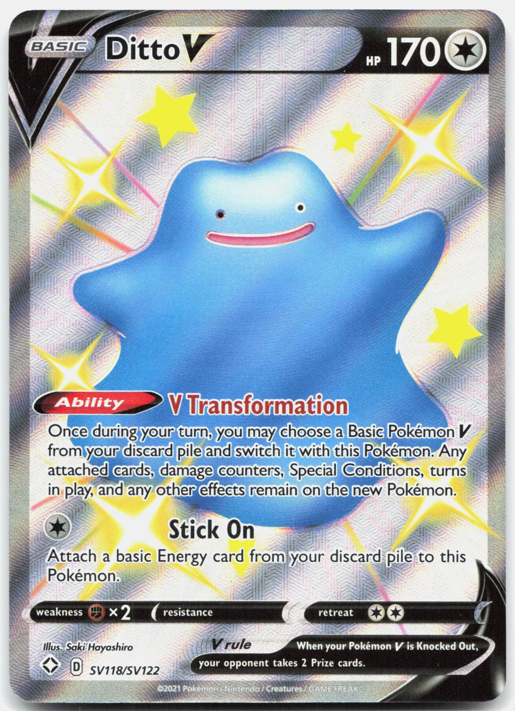 Ditto V SV118/SV122 Holo V Rare Shining Fates Shiny Vault Pokemon Near Mint