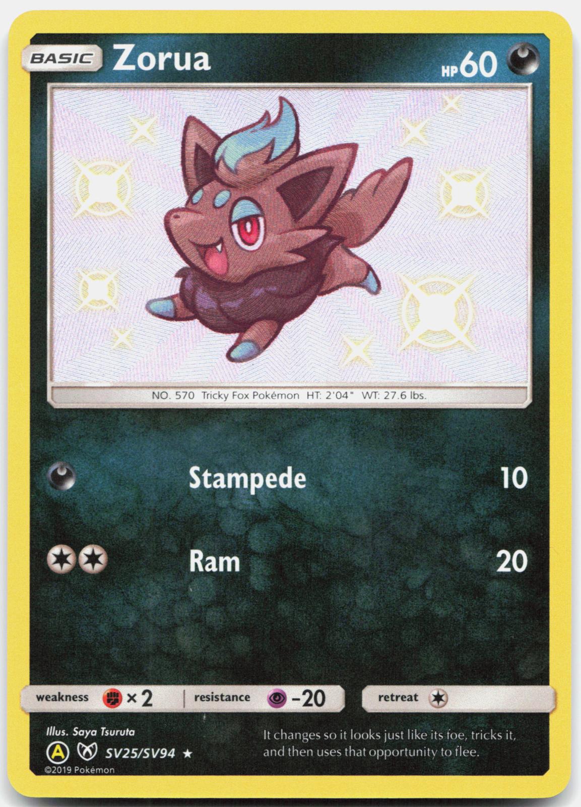 Zorua SV25/SV94 Shiny Rare Hidden Fates Shiny Vault Pokemon Holo Near Mint