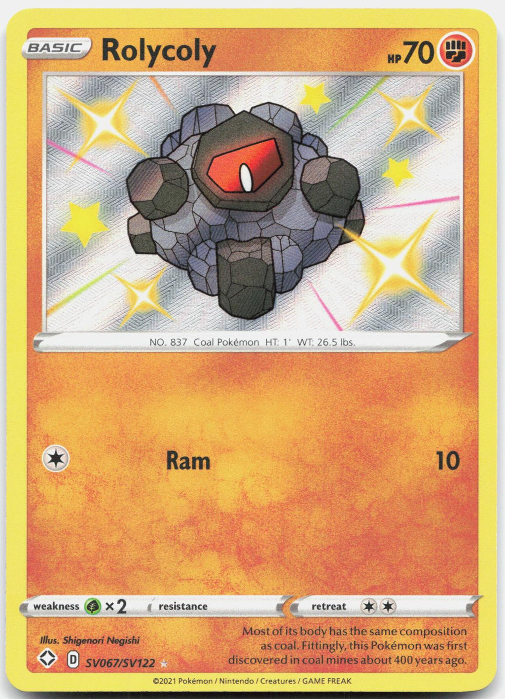 Rolycoly SV067/SV122 Shiny Rare Shining Fates Shiny Vault Pokemon Holo Near Mint