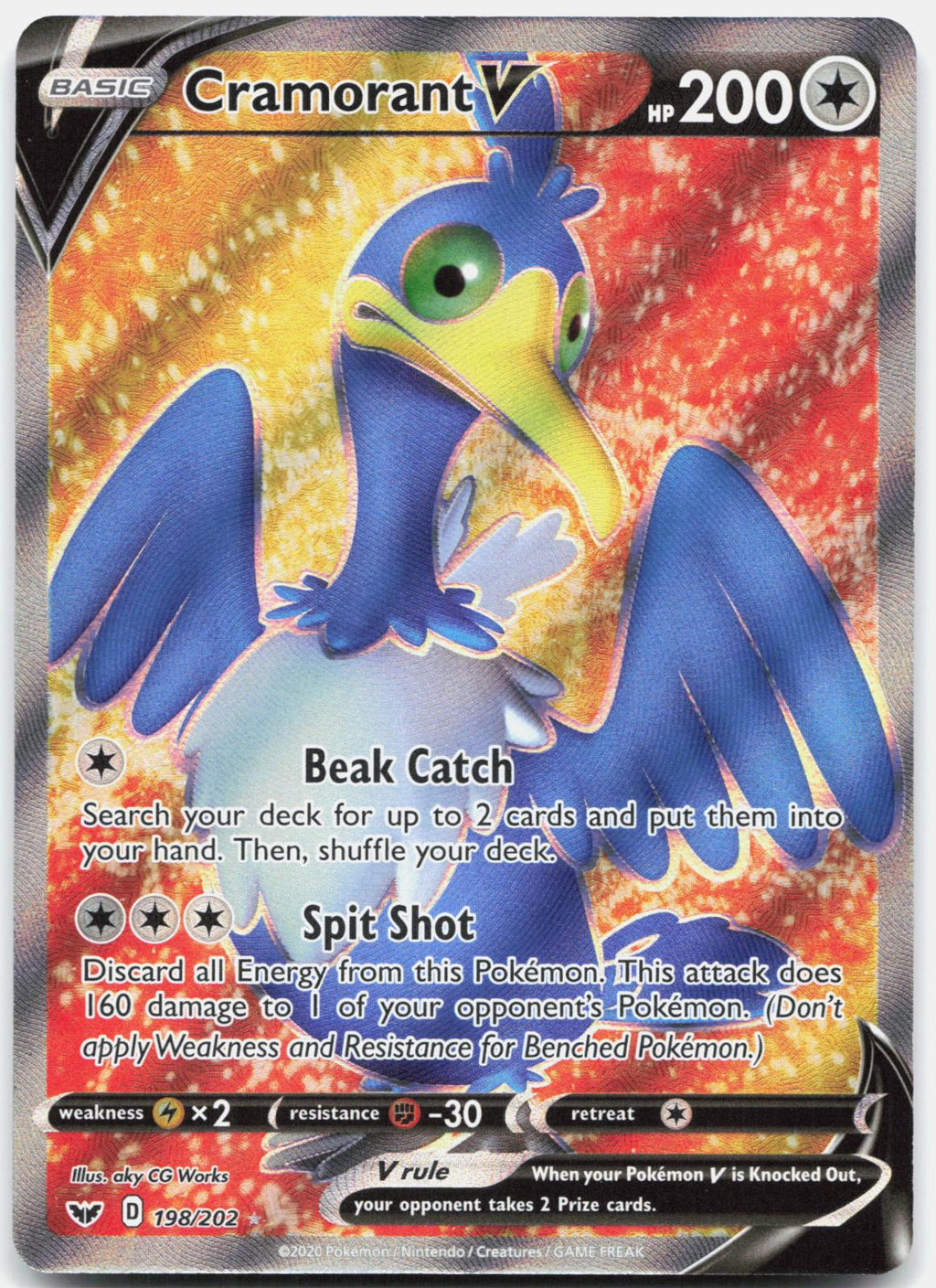 Cramorant V 198/202 Ultra Rare Sword & Shield Pokemon Holo Near Mint
