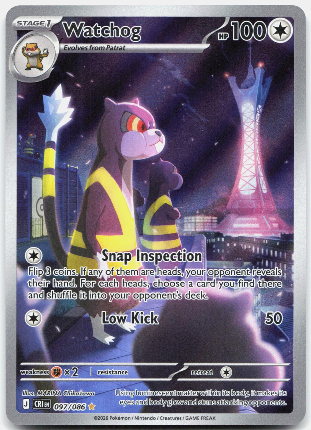 Watchog 097/086 Holo Illustration Rare Chaos Rising Pokemon Near Mint