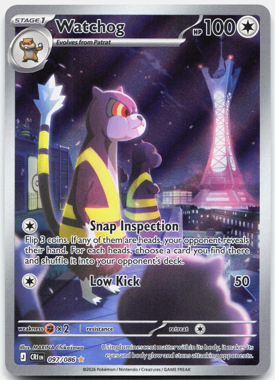Watchog 097/086 Holo Illustration Rare Chaos Rising Pokemon Near Mint