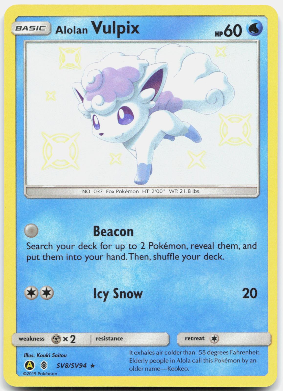Alolan Vulpix SV8/SV94 Shiny Rare Hidden Fates Shiny Vault Pokemon Holo NM