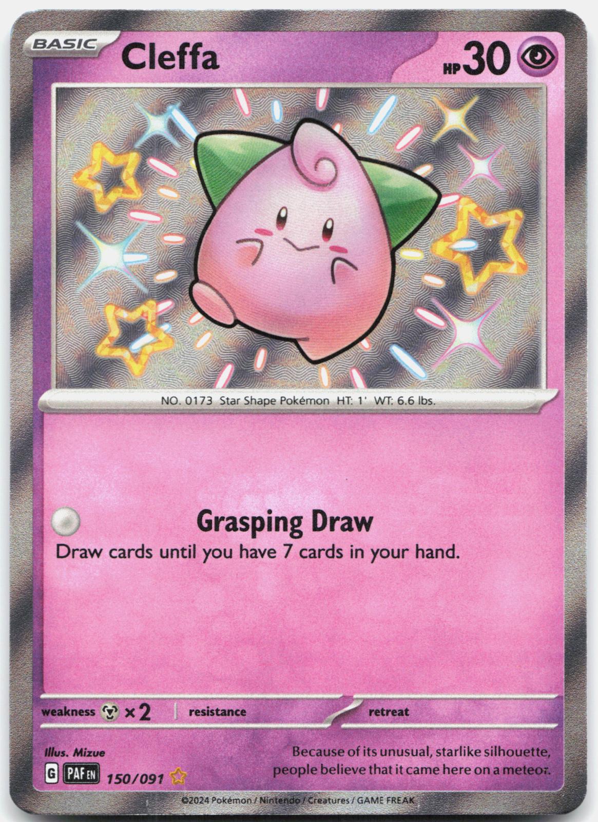 Cleffa 150/091 Shiny Rare Paldean Fates Pokemon Holo Near Mint