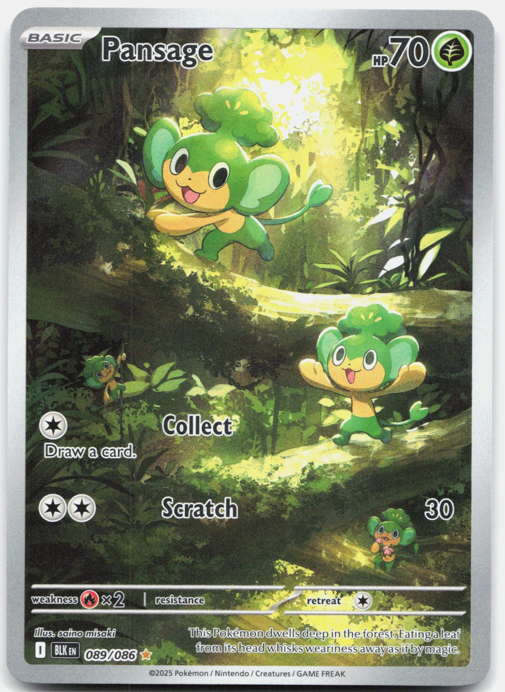 Pansage 089/086 Holo Illustration Rare Black Bolt Pokemon Near Mint