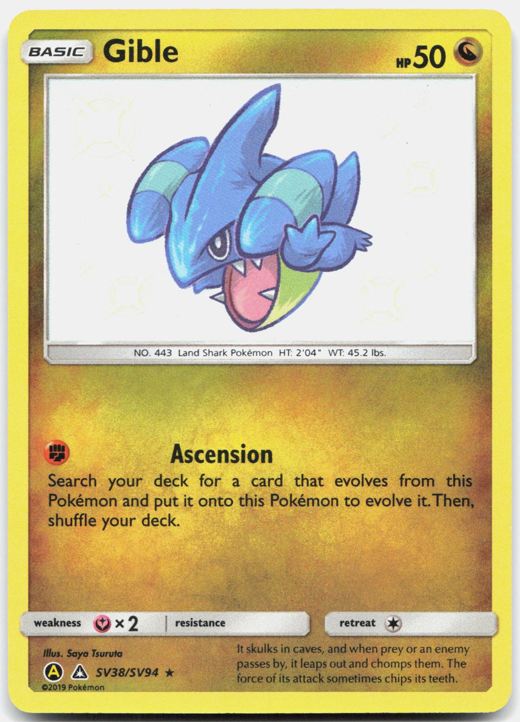 Gible SV38/SV94 Shiny Rare Hidden Fates Shiny Vault Pokemon Holo Near Mint