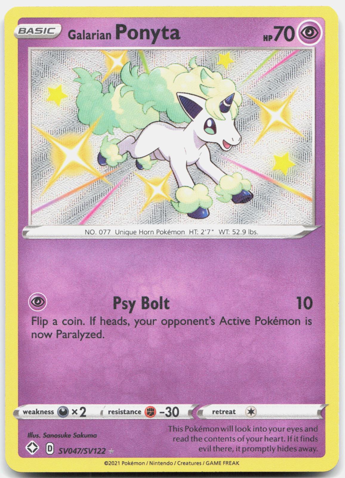Galarian Ponyta SV047/SV122 Shiny Rare Shining Fates Shiny Vault Pokemon Holo NM