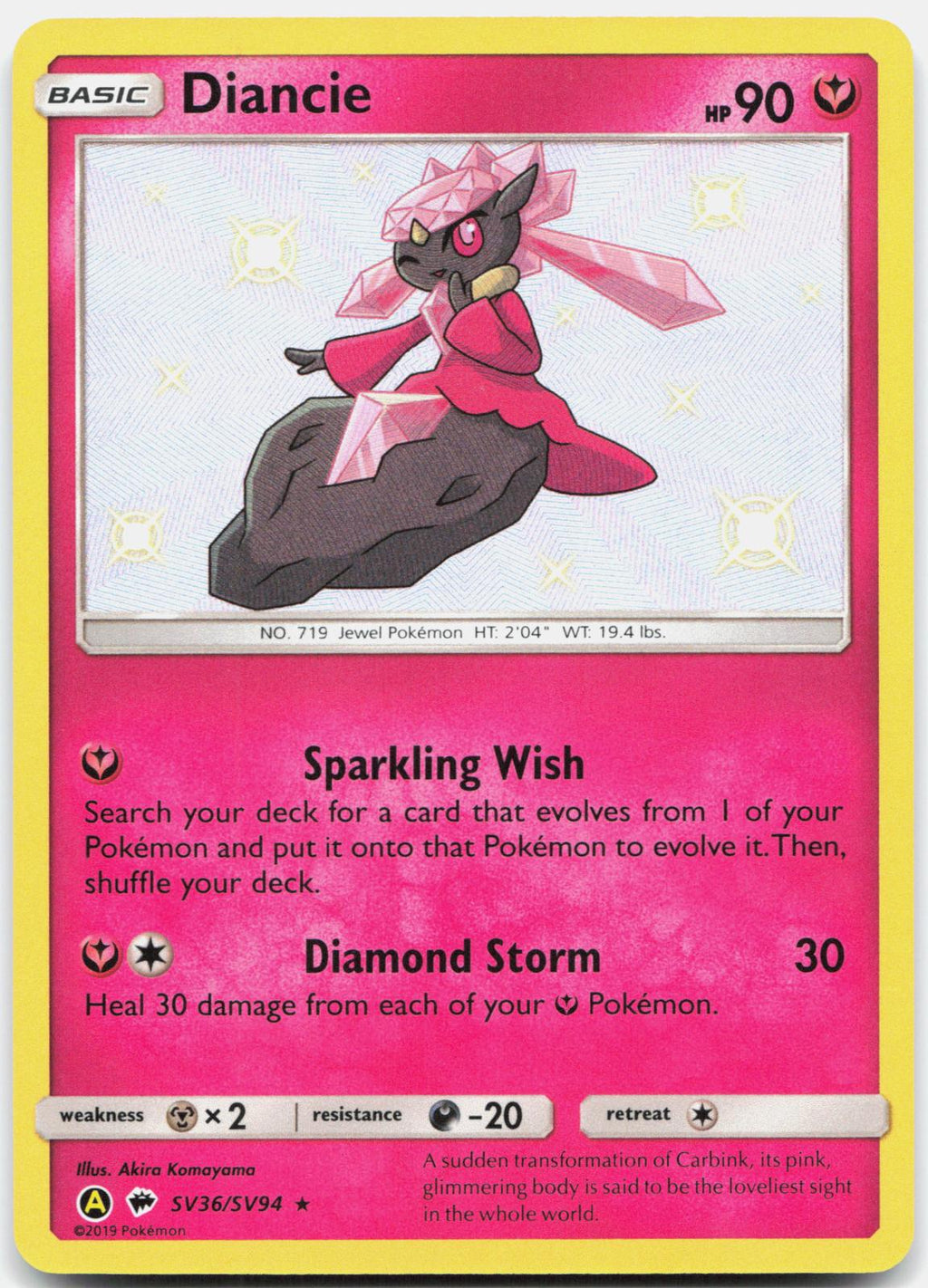 Diancie SV36/SV94 Shiny Rare Hidden Fates Shiny Vault Pokemon Holo Near Mint