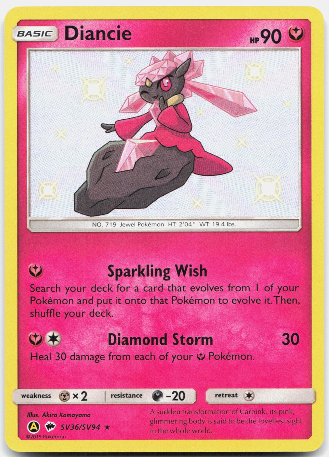 Diancie SV36/SV94 Shiny Rare Hidden Fates Shiny Vault Pokemon Holo Near Mint